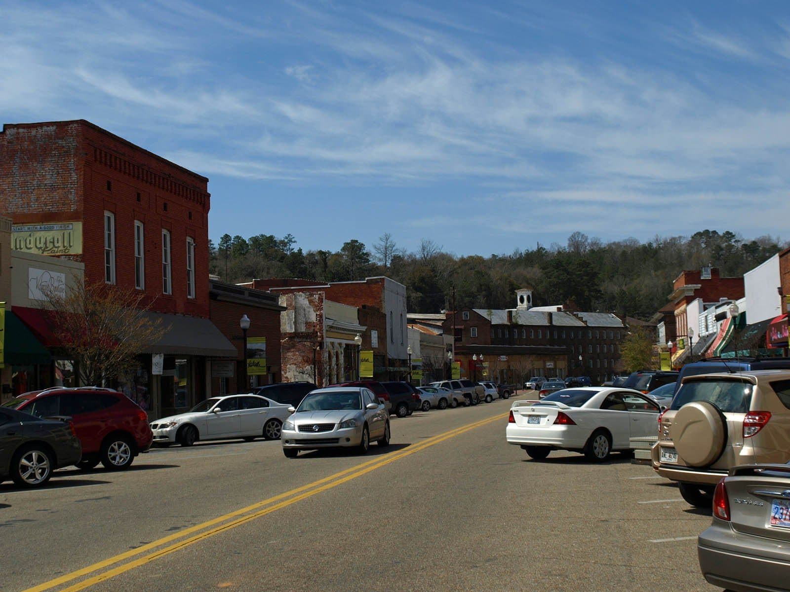 Historic storefronts along Main Street in downtown Prattville